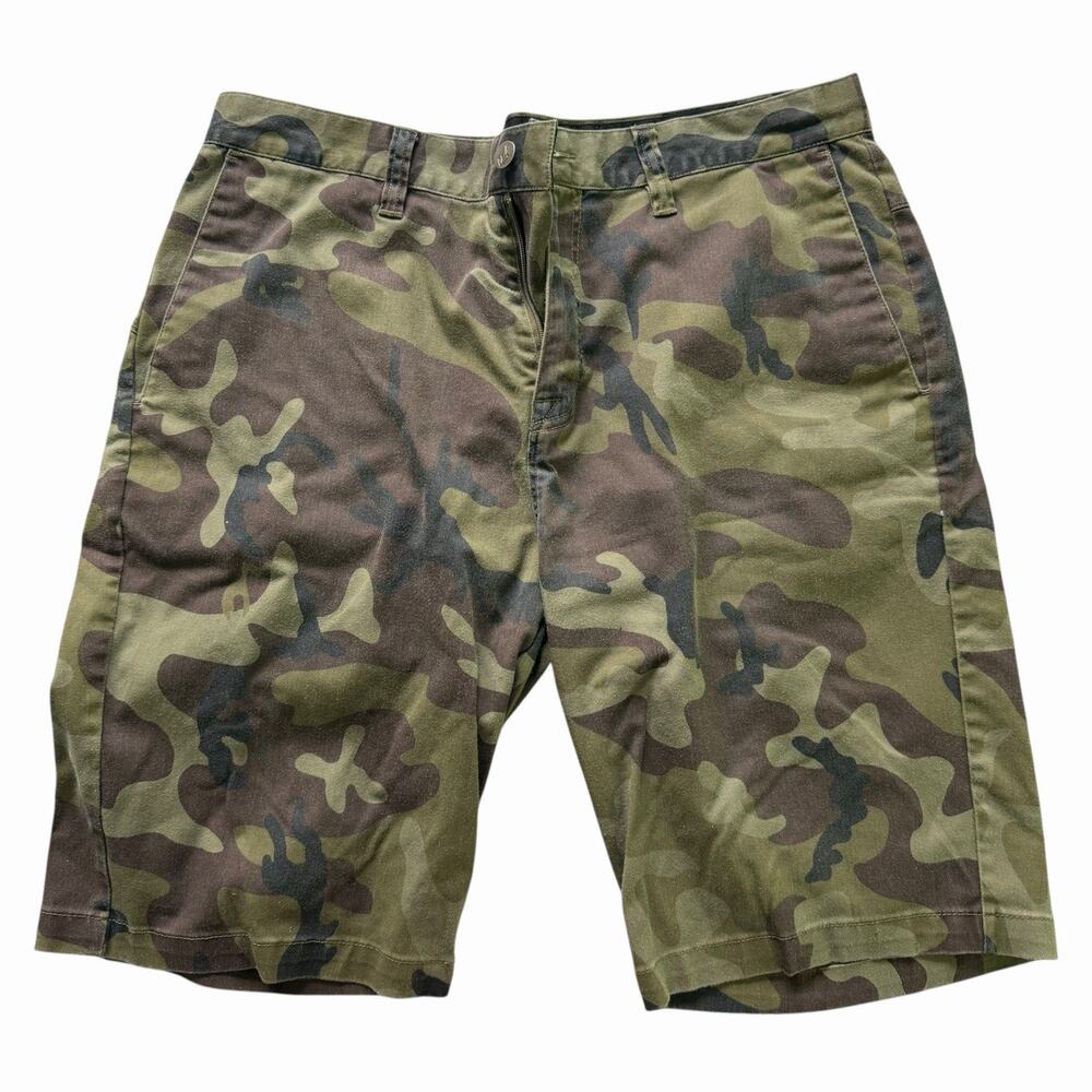 Volcom Camo Shorts Mens 34 Green Brown Camouflage Chino Walking Shorts Y2K